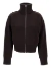Extreme Cashmere High-neck Zip-front Cardigan In Brown