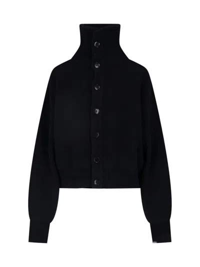 Extreme Cashmere High-neck Button Front Cashmere Cardigan In Black