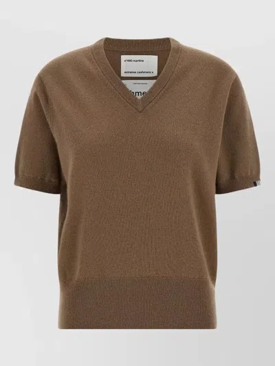 Extreme Cashmere Martina V Neck Short Sleeve Sweater Top In Brown