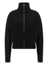 Extreme Cashmere Tailored Blue Zip Cardigan With High Collar And Ribbed Cuffs In Black