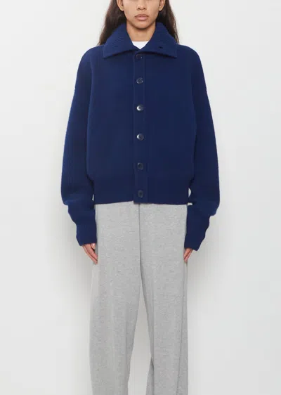 Extreme Cashmere N°377 Clement Button-up Ribbed-trim Cardigan In Blue