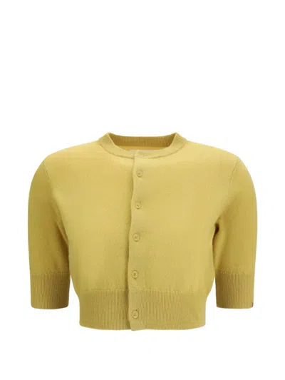 Extreme Cashmere N474 Super Little Cropped Cardigan In Yellow
