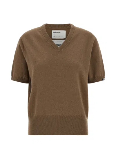Extreme Cashmere Martina V Neck Short Sleeve Sweater Top In Brown