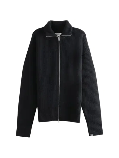 Extreme Cashmere Ribbed-knit Zip-up Sweater In Black