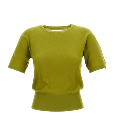 Extreme Cashmere Noor Fine-knit Short-sleeve Sweater In Green
