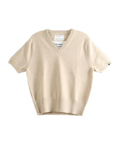 Extreme Cashmere Short-sleeved V-neck Sweater In Neutral