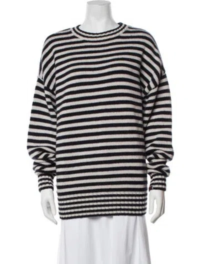 Pre-owned Extreme Cashmere Striped Crew Neck Sweater In White