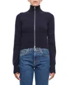 Extreme Cashmere Tailored Blue Zip Cardigan With High Collar And Ribbed Cuffs In Blue