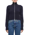 Extreme Cashmere Tailored Blue Zip Cardigan With High Collar And Ribbed Cuffs In Blue
