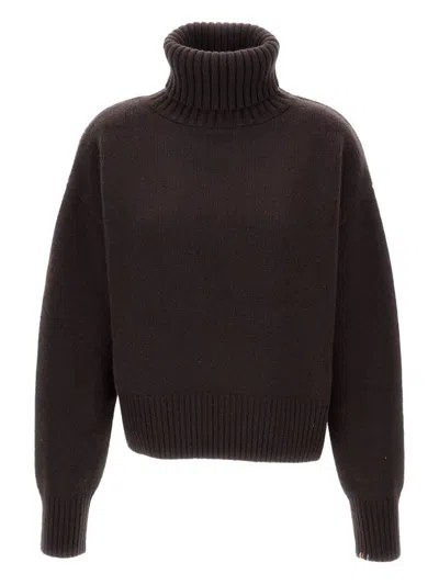 Extreme Cashmere Turtleneck Ribbed Cashmere Sweater In Brown
