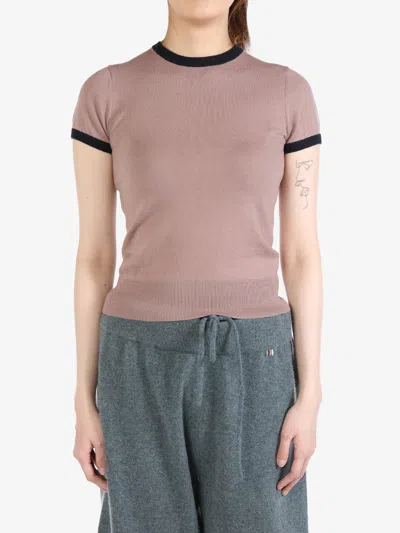 Extreme Cashmere Contrast-trim Fine-knit T-shirt In Clay/navy