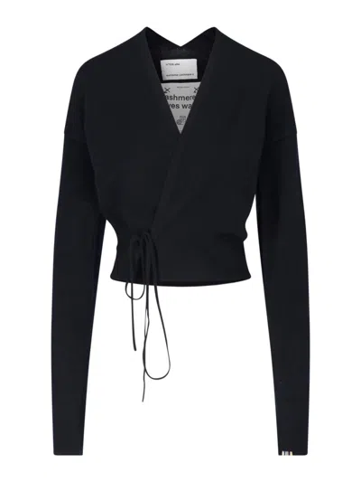 Extreme Cashmere Wrap Front Cropped Cardigan In Black