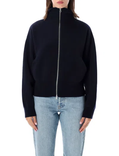 Extreme Cashmere Xtra Cute 100% Cashmere Cropped Bomber Cardigan With 2-way Zip In Blu