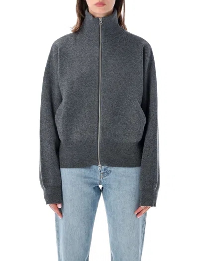 Extreme Cashmere Xtra Cute Cashmere Cardigan With 3d Jacquard Bomber Fit & Two-way Zip In Grigio
