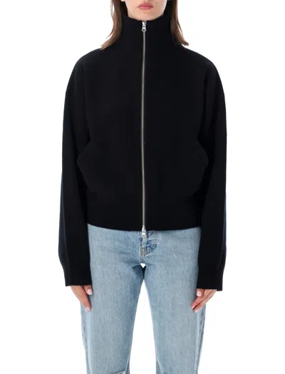 Extreme Cashmere Xtra Cute Three-dimensional Jacquard Cropped Bomber Cardigan In Black