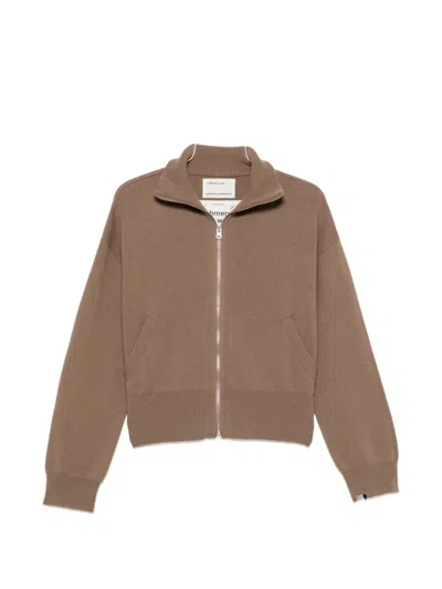 Extreme Cashmere Cropped High Neck Cardigan Long Sleeves In Brown