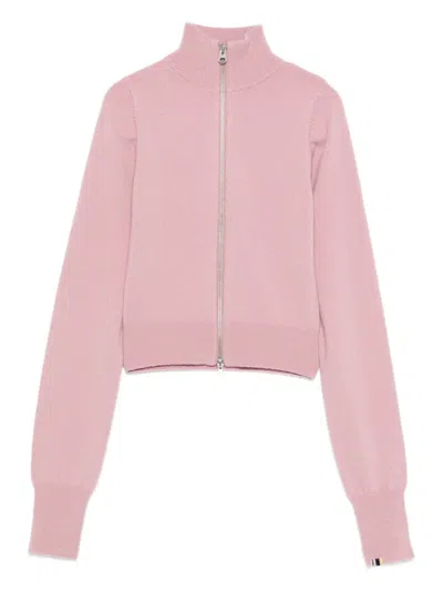 Extreme Cashmere Zip-front Cropped Cardigan In Pink