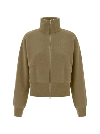 Extreme Cashmere Zip-up Ribbed-trim Cardigan In Brown