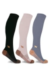 Extreme Fit 3-pack Copper Infused Knee Length Compression Socks In Multi