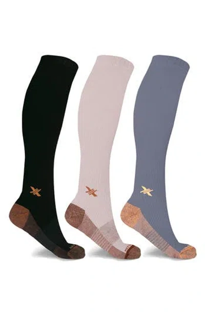Extreme Fit 3-pack Copper Infused Knee Length Compression Socks In Multi