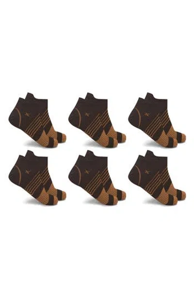Extreme Fit 6-pack Copper Infused Ankle Socks In Brown/black
