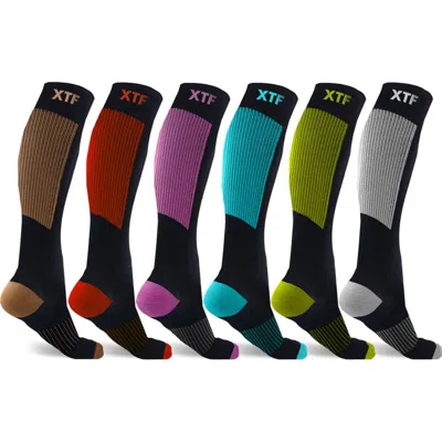 Extreme Fit 6-pack Copper Infused Knee Length Socks In Black Multi