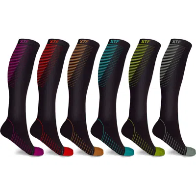Extreme Fit Assorted 6-pack Everyday Wear Support Compression Knee Socks In Black Assorted