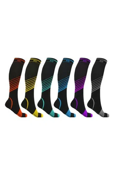 Extreme Fit Assorted 6-pack Ultra Performance Athletic Compression Socks In Black