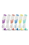 Extreme Fit Assorted 6-pack Ultra V Stripe Compression Socks In White Multi