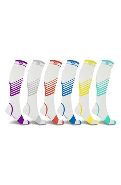 Extreme Fit Assorted 6-pack Ultra V Stripe Compression Socks In White Multi
