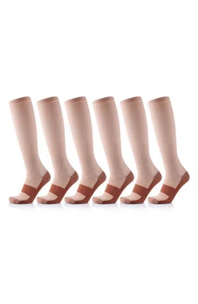 Extreme Fit Pack Of 6 Copper Infused Knee High Socks In Beige