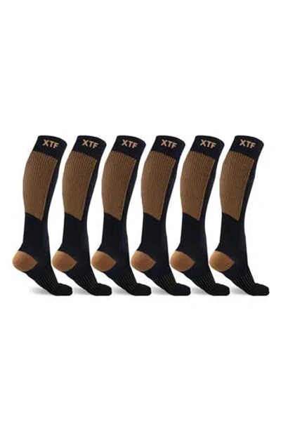 Extreme Fit Pack Of 6 Copper Infused Knee High Socks In Brown