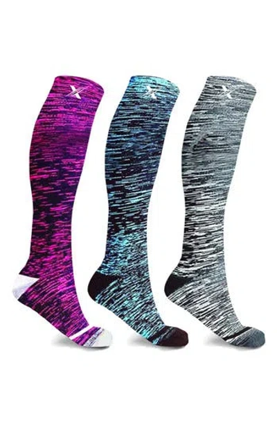Extreme Fit Space Dye Knit Compression Socks In Purple/grey/teal