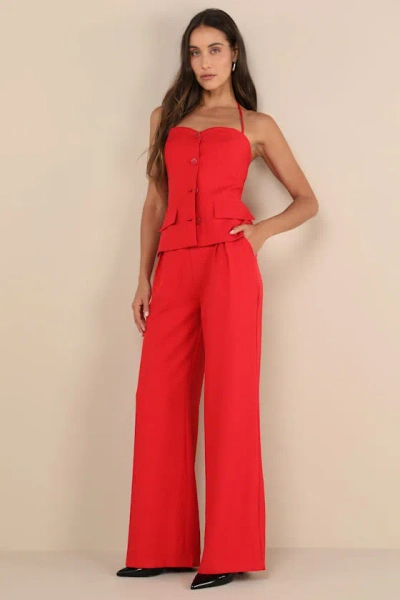 Extro & Vert Anastasia Red Wide-leg High Rise Trouser Pants