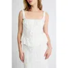 Extro & Vert Bella White Embroidered Button-front Top In White