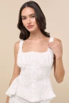 Extro & Vert Bella White Embroidered Button-front Top In White