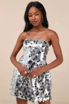 Extro & Vert Darcle Silver Sequin Mini Dress In Silver
