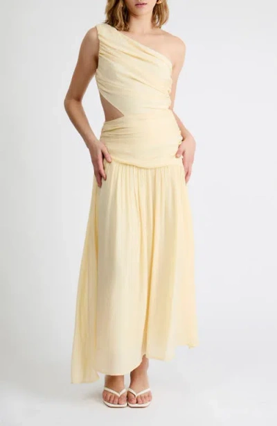 Extro & Vert Delilah One-shoulder Cutout Detail Draped Maxi Dress In Yellow