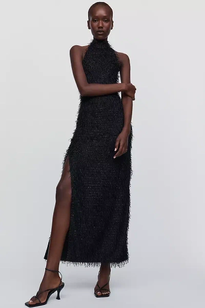 Extro & Vert Halter Fringe Midi Dress In Black