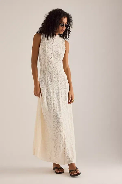 Extro & Vert Heidi Sleeveless Seamed Lace Maxi Dress In White