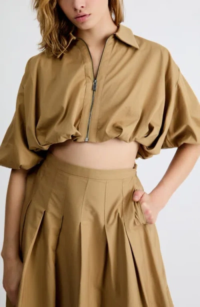 Extro & Vert Indie Zip-up Crop Top In Animal Print