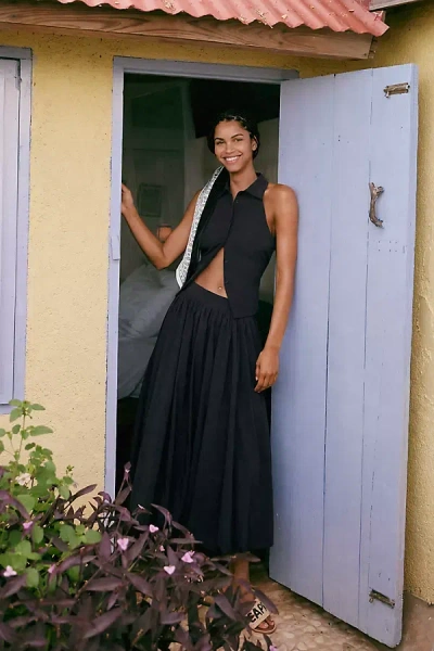 Extro & Vert Lily Bubble Hem Midi Skirt In Blue