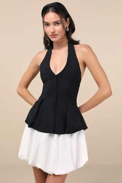 Extro & Vert Lottie Black And White Halter Vest Mini Dress