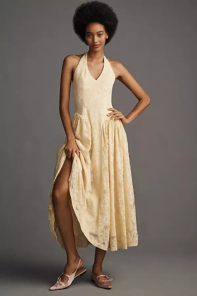 Extro & Vert Mila Halter Midi Dress In Yellow