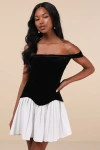 Extro & Vert Savannah Black And White Off-the-shoulder Mini Dress In Black And White