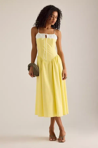 Extro & Vert Susana Sleeveless Corset Pleated Midi Dress In Yellow