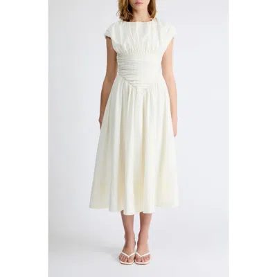 Extro & Vert Thea Ruched Waist Midi Dress In White