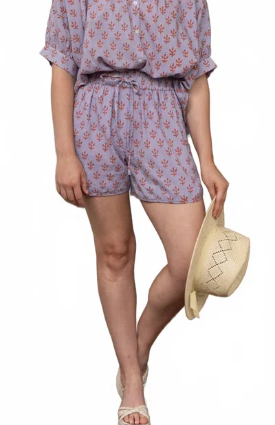 Ex-voto Blockprint Aiden Pull-on Short In Lavender/ginger In Purple