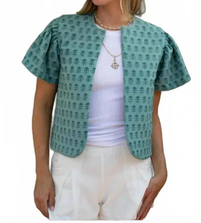 Ex-voto Darby Reversible Embroidery Linen Vest In Mineral Blue In Green