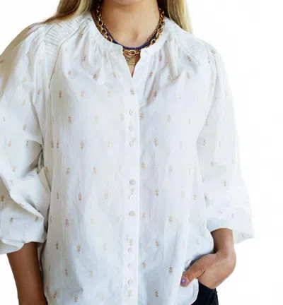 Ex-voto Greta Blouse In Metallic Blockprint In Multi